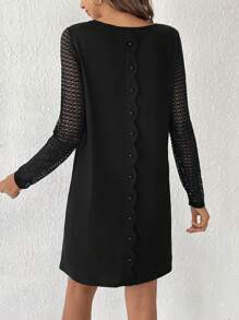 SHEIN Frenchy Vestido De Encaje Con Parches Y Ribete De Encaje Festoneado - Negro - Ver 3