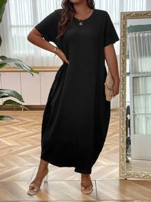 EMERY ROSE Vestido camiseta de talla grande de unicolor para mujeres, conjunto de ropa para mujer - Negro - Ver 8