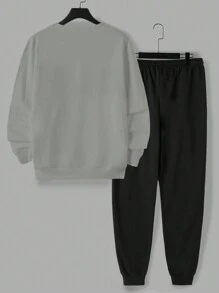 EURMUSE Conjunto de sudadera y pantalones de chándal con estampado de letras y bloques de color para hombre - Multicolor - Ver 2