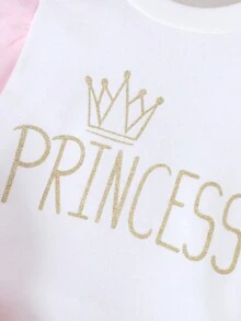 SHEIN Bé gái Thục nữ
淑女 Công chúa In thư Dài Áo thun , 2 cái/bộ Đối với Mùa thu Và Mùa Đông - Nhiều màu - Xem 7