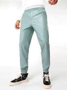 GENTILAND Men'S Woven Casual Pu Leather Pants - Green - View 4