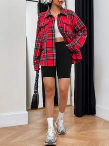 SHEIN Unity In Tartan Thả vai Túi có nắp áo - Nhiều màu - Xem 6