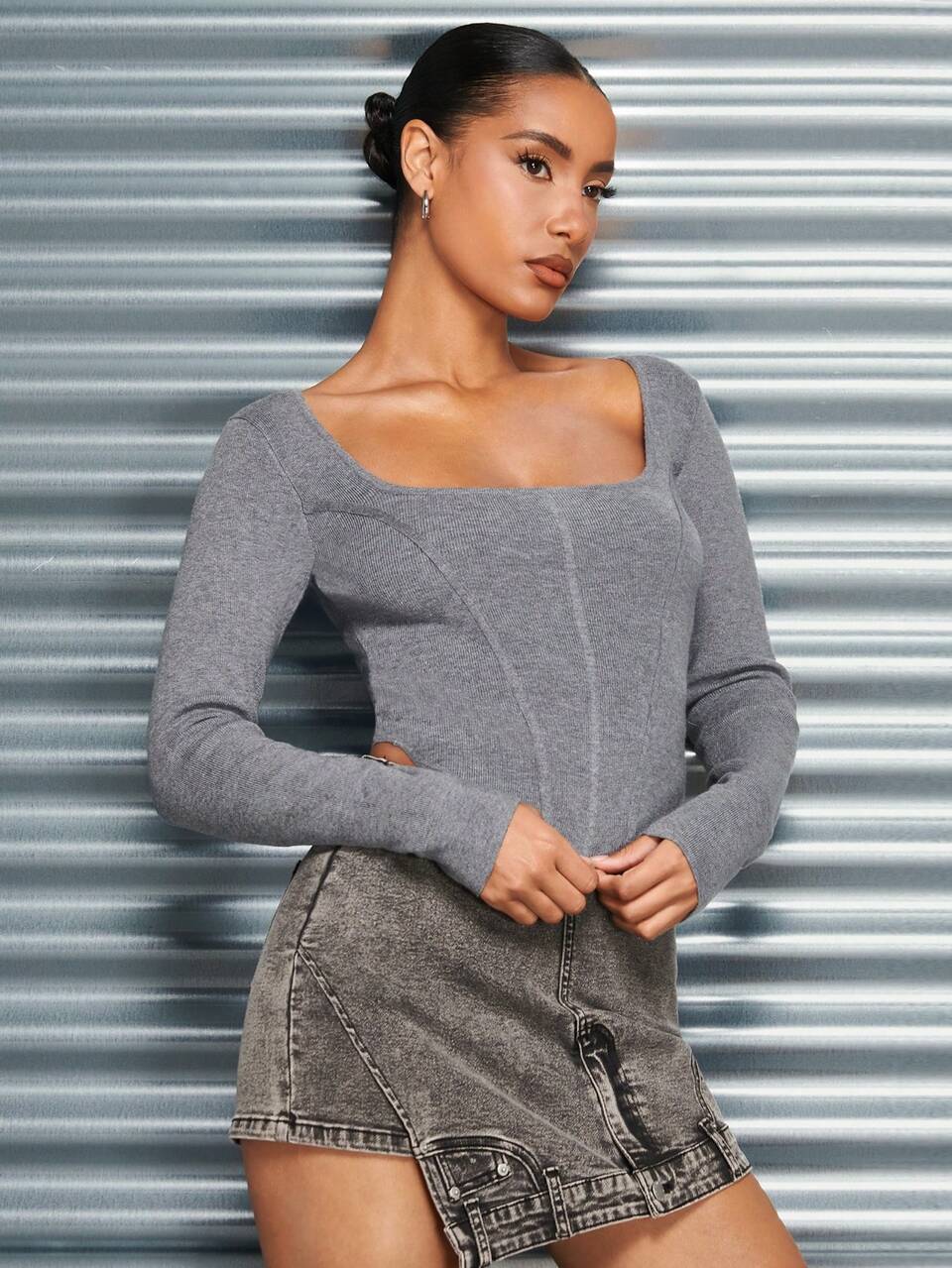 Women's Asymmetrical Hem Square Neck Sweater
