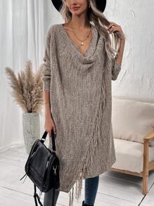 SHEIN LUNE Women'S Drape Neck Fringe Hem Cardigan - Multicolor - View 5