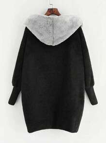 Mulvari Plus Open Front Hooded Teddy Coat - Grey - View 2