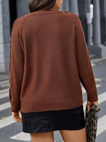 Calvaya Plus Solid Raglan Sleeve Sweater - Brown - View 5