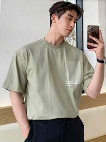 DAZY Men's Green Letter Pattern Casual Short Sleeve T-shirt - Mint Green - View 1