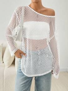 SHEIN EZwear 露肩中空設計上衣 - 白色 - 查看 4
