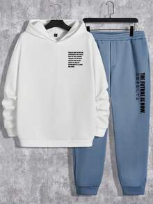 GENTILAND Men's Plus Size Hooded Sweatshirt And Sweatpants Set With Slogan Print - Multicolor - View 2