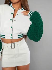 Hauture Contrast Puff Sleeve Crop Jacket - Multicolor - View 4