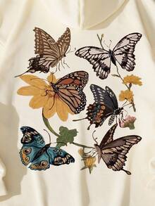 SHEIN EZwear 大码蝴蝶印花卫衣 - 米色 - 查看 6