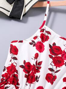 Teen Girl Floral Print Spaghetti Strap Tank Dress, Sweet And Fresh, Flower Pattern Design, High Waist Cut Holiday,Summer,Travel,Getaway