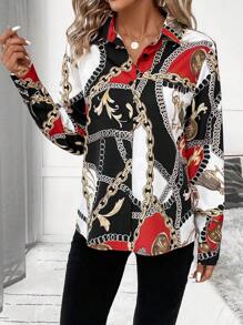 SHEIN Clasi Women's Chain Detail Shirt,Long Sleeve Tops - Multicolor - View 4