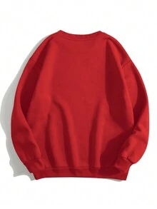 SHEIN EZwear 大尺碼南瓜&字母印花衛衣 - 紅色 - 查看 2
