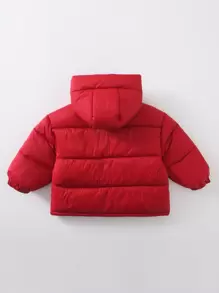 Young Boy Red Hooded Padded Coat For Autumn And Winter - Red - View 2