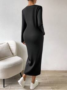 SHEIN Unity Solid Color Thermal Lined Button Front Dress
