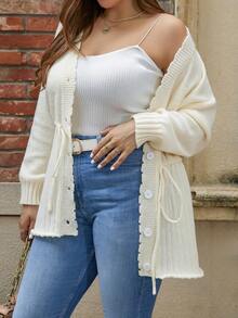 SHEIN LUNE Kích thước lớn Của phụ nữ Eo dây rút Áo len Mở Với Hình quạt Hem - Màu be - Xem 4