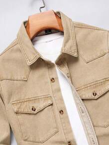 Manfinity Homme Men's Workwear Denim Shirt With Pockets - Khaki - View 7
