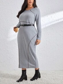 SHEIN Essnce Abito Plus Con Cuciture A Contrasto - Grigio - Visualizzare 5