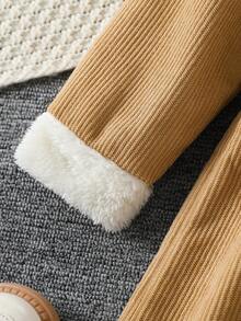 SHEIN Nhỏ bé Cô gái Cổ tròn Đầm Với Ruffled Trang trí - Màu Khaki - Xem 5