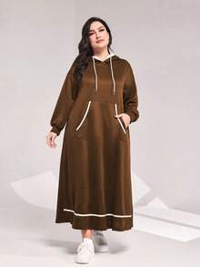 Mulvari Kích thước lớn Khối màu Đàm áo cánh có mũ Với Cán Hem Và Dây rút - Màu nâu  Mocha - Xem 4