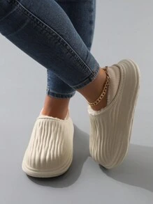 Women's Removable Waterproof Velvet Slippers For Autumn And Winter, Crossband Design With Eva Sole - Beige - View 4