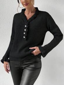 SHEIN Essnce Lace Decorated Sweater Pullover - Black - View 6