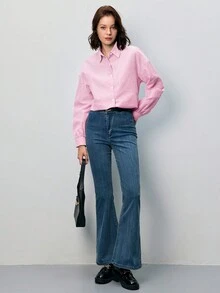 SHEIN Frenchy Striped Print Drop Shoulder Shirt - Pink - View 5