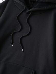 SHEIN EZwear 女式抽繩天使標語印花連帽衫 - 黑色 - 查看 4