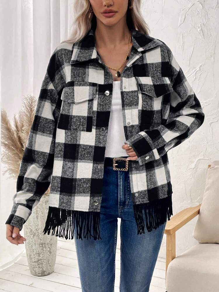 Women's Plaid Double Pocket Regular Fit Jacket