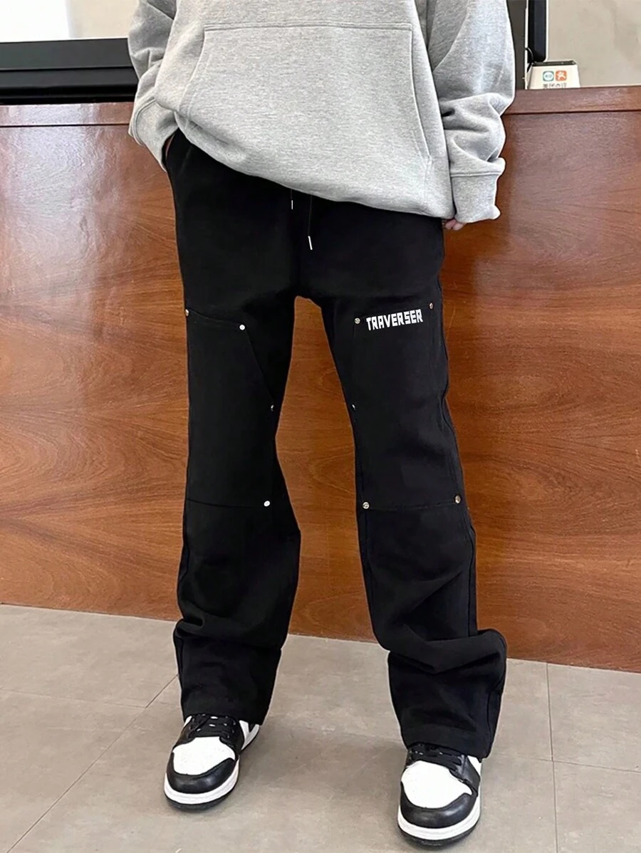 Manfinity EMRG Nam In thư Kết cườm Eo dây rút Quần thể thao - màu đen - Xem 1