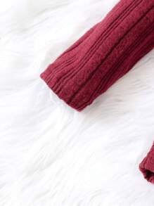 SHEIN Cô Gái Trẻ Giải trí Viền Ruffle Áo thun Quần Bộ đồ - Màu Đỏ Sâu - Xem 4