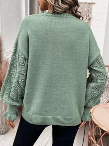 Chiquease Suéter De Hombro Caído De Color Sólido Para Mujer - Verde - Ver 2