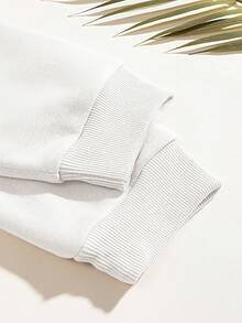 SHEIN EZwear 加大尺碼女款憂傷印花毛絨衛衣 - 白色 - 查看 5