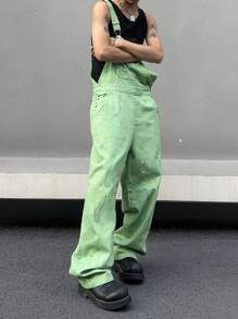 Manfinity EMRG Loose Fit Men's Denim Overalls With Slant Pocket - Mint Green - View 4