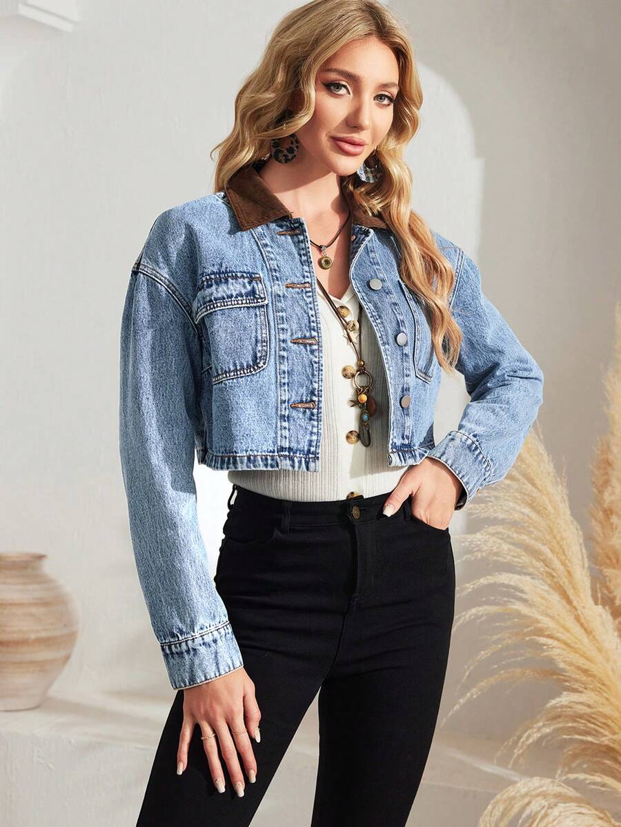 SHEIN LUNE Women's Denim Jacket - Medium Wash - View 1