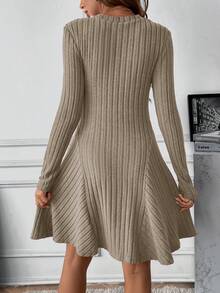 SHEIN Thai sản Đồ đan Ribbed Viền lấp lánh Đầm - Màu be - Xem 2