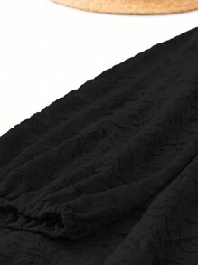 SHEIN Clasi 大尺碼純色褶邊燈籠袖洋裝 - 黑色 - 查看 4