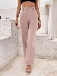 SHEIN BIZwear 高腰直筒西裝褲 - 粉色 - 查看 6