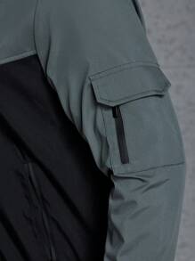 Manfinity Homme Nam Plus Đồ họa Chữ cái Khối màu Dây kéo áo có mũ Áo khoác - màu đen - Xem 5