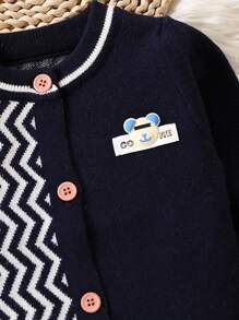 Baby Boys' Z-shaped Pattern Bear Patch Cardigan With Front Snap, Gray