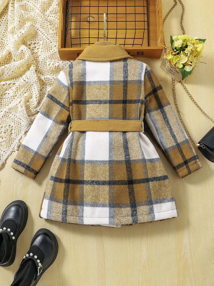 Little Girls' Plaid Belted Woolen Jacket