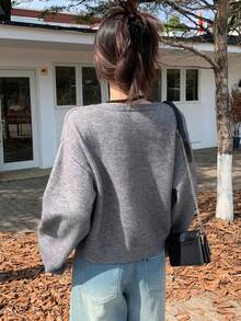 Dazy Star Của phụ nữ Thả vai Áo len - Xám - Xem 7
