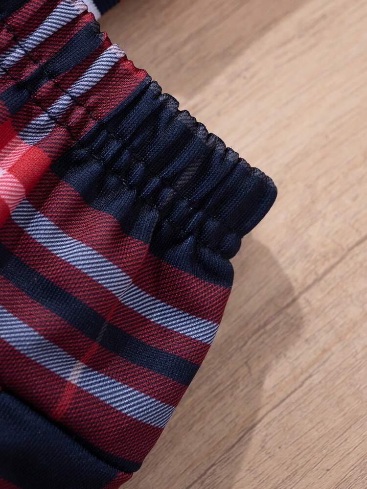 Baby Girls' College Style Baseball Jacket And Plaid Pleated Skirt Outfit