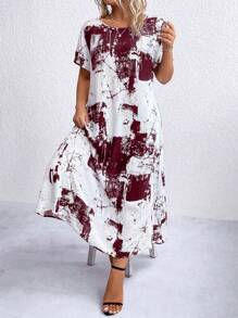 SHEIN LUNE Của phụ nữ Kích thước lớn In Đầm - Màu Đỏ Sâu - Xem 3