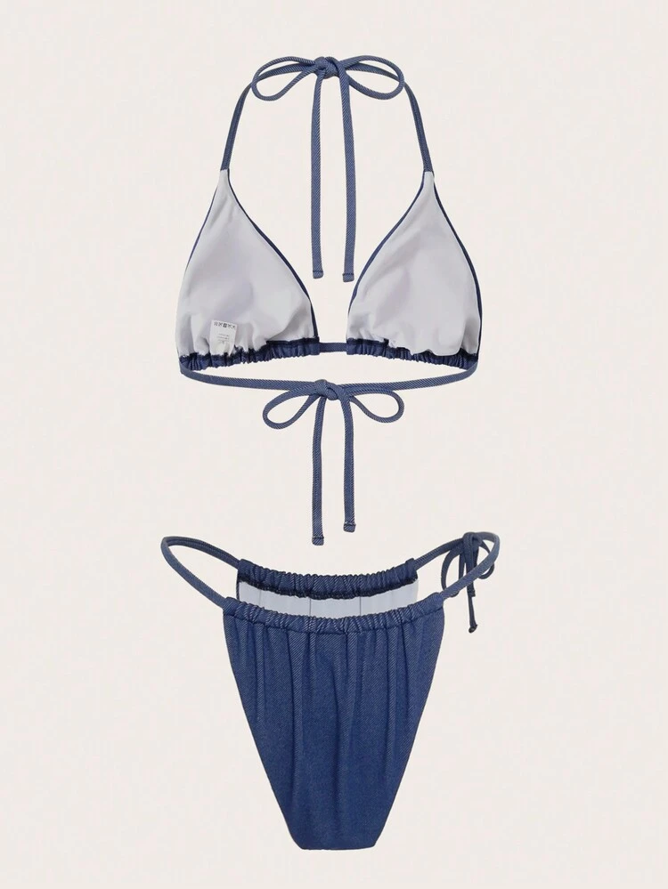 Summer Side-Tie Bikini Set With Rhinestone Butterfly Design