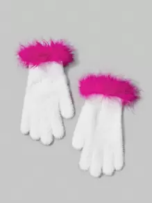 SHEIN ICON 人造羽毛装饰毛绒手套复古，学校 - 白色 - 查看 1