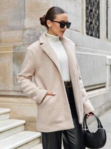 RueChic Lapel Neck Slant Pocket Overcoat - White - View 3