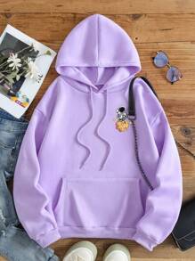 INAWLY Áo hoodie dài tay in hình hoạt hình có dây rút chủ đề Từ Mặt Trăng đến Sao Hỏa, thích hợp cho lễ tốt nghiệp, tựu trường, lễ tốt nghiệp, giáo viên nữ, áo nỉ mùa thu cho mùa tựu trường. - Màu tím - Xem 2