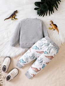 Baby Boys' Cute Dinosaur Pattern Long Sleeve Outfit Set For Autumn - Multicolor - View 2